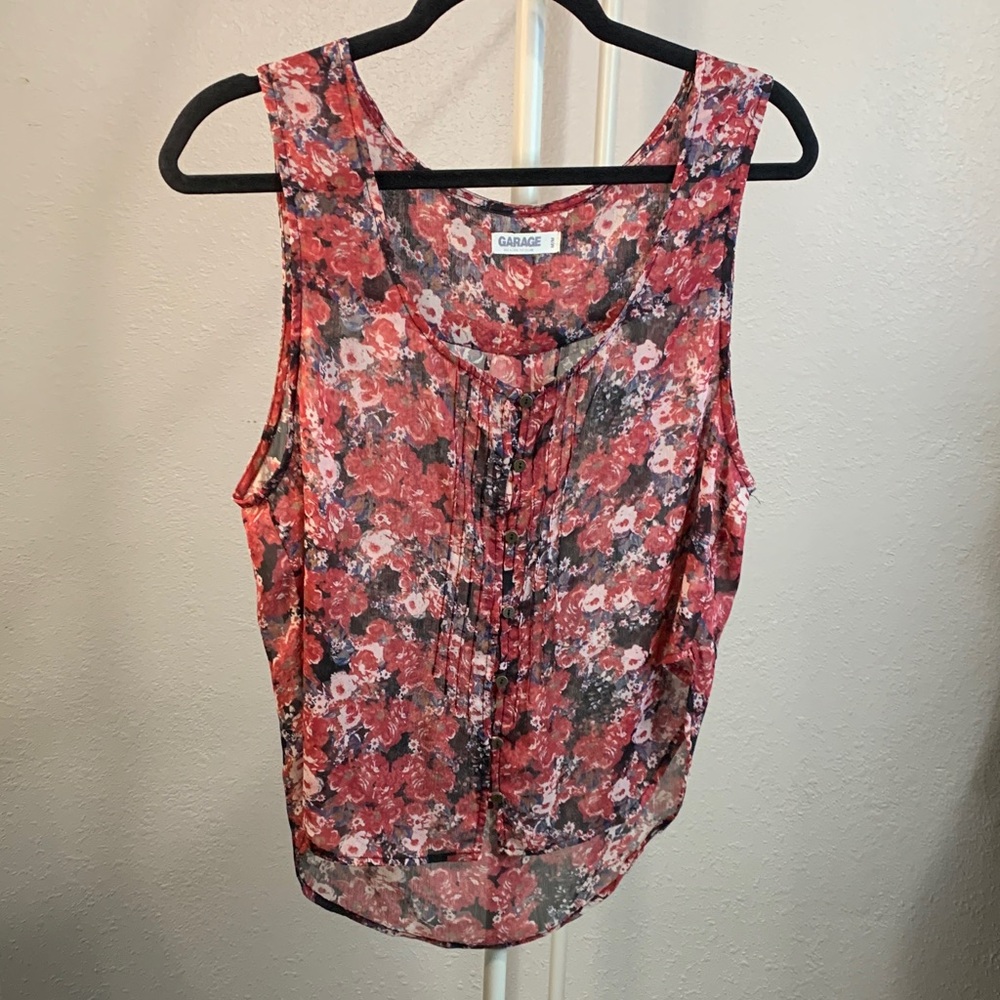 Garage Floral Sleeveless Blouse in Red and‎ Black